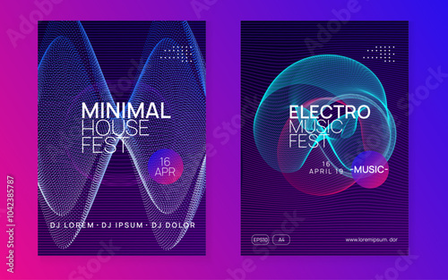 Dance Design. Violet Music Banner. Green Dj Set. Party Electro Element. Nightclub Radio Invitation. Festival Vector. Night Club Magazine. Pink Dance Design