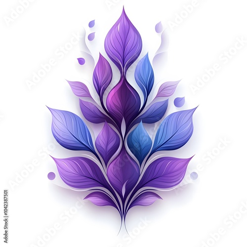 A beautiful arrangement of purple and blue leaves creating an elegant floral design on a white background.