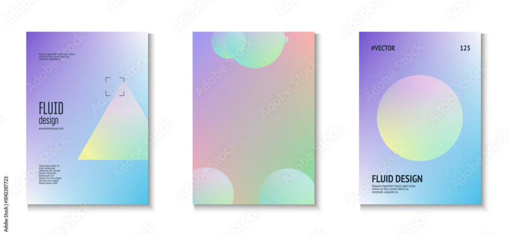 Fototapeta premium Holographic Shape. Violet Grainy Abstract Set. Vibrant Elements. Grain Triangle Design. Hipster Placard. Gradient Background. Aesthetic Space Illustration. Pink Holographic Shape