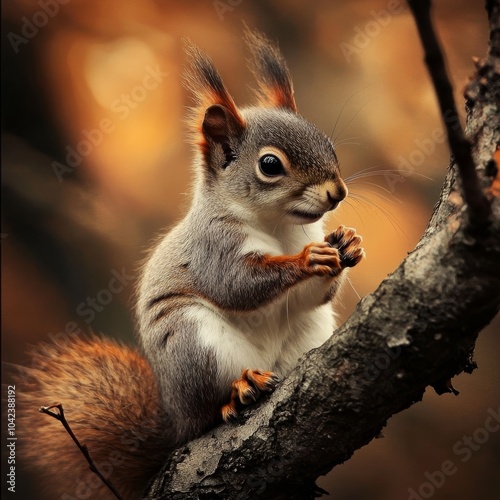 Cute squirrel, nature background.