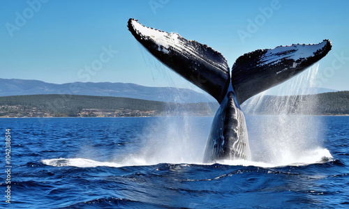 Seascape with humpback tail