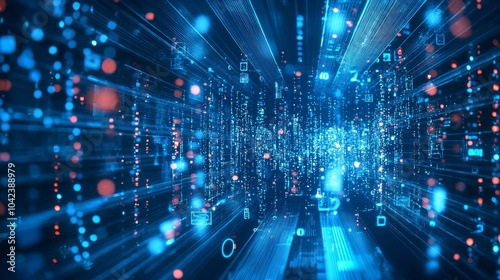 Wallpaper Mural Abstract digital data flow with bright blue lights Torontodigital.ca