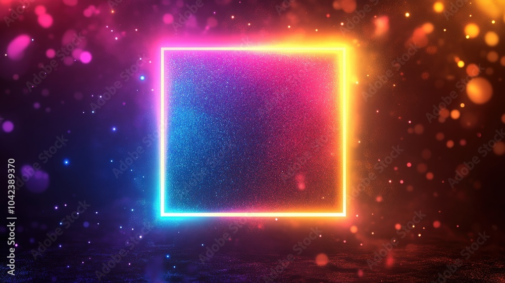 Obraz premium Bright Neon Square Illustration with Colorful Effects