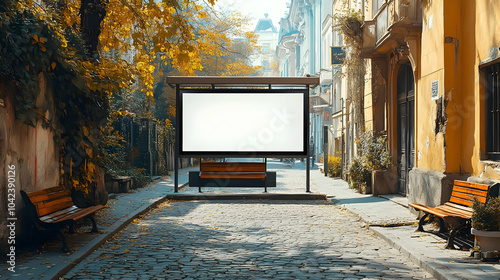 A serene street scene featu...