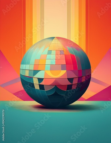 abstract graphic of a ball in 80ies surrealistic style with simple and muted colors photo