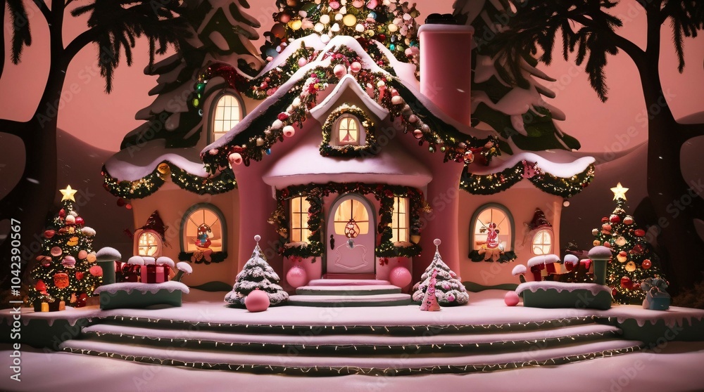 Fototapeta premium 可愛らしくクリスマス仕様に装飾されたお家