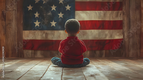 A child sits in front of an...