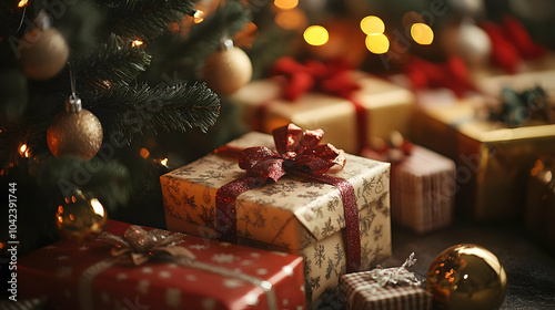 Festive scene with wrapped ...