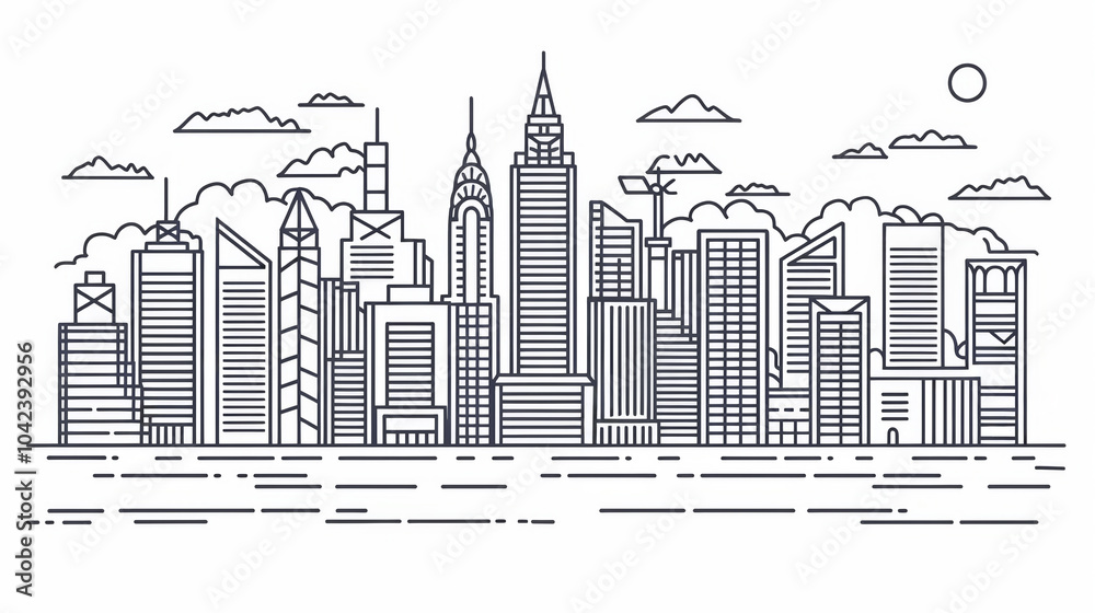 Naklejka premium Minimalistische Skyline einer modernen Stadt.