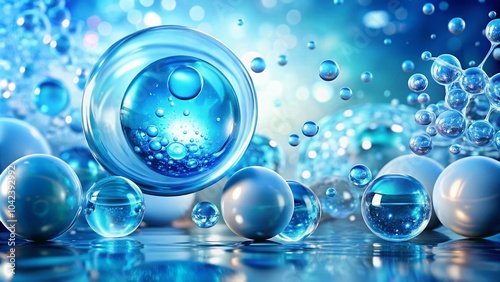 Wallpaper Mural 3D Blue Serum Bubbles with Collagen Design for Moisturizing and Beauty Enhancement Torontodigital.ca