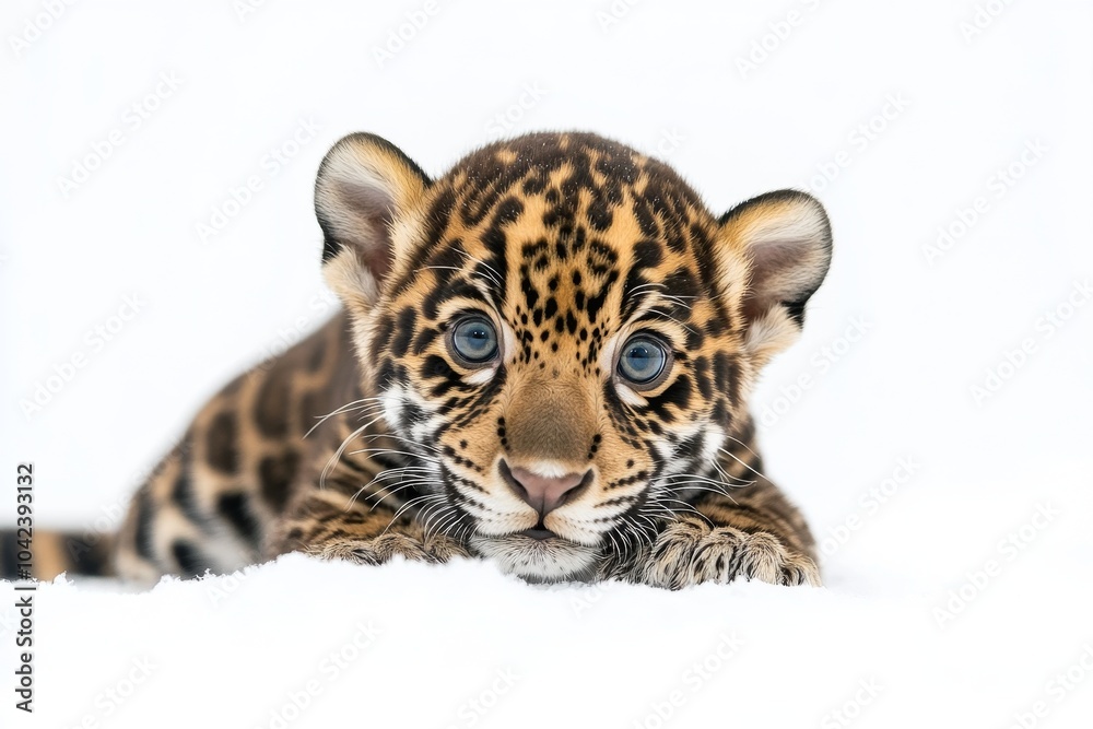 Mystic portrait of baby Amazon Jaguar in studio, copy space on right side, Headshot, Close-up View, isolated on white background Mystic portrait of baby Amazon Jaguar in studio, copy space on right side, Headshot, Close-up View, isolated on white background