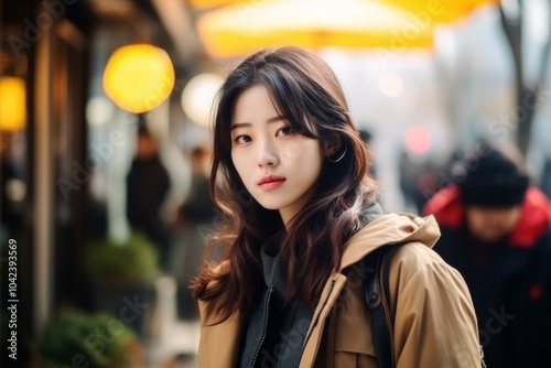 Beautiful asian woman in shopping mall, shallow depth of field