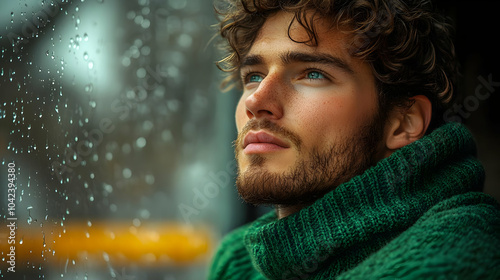 A pensive young man gazes o...