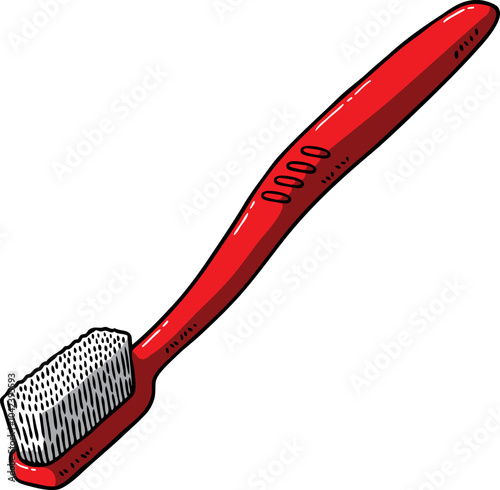 Vector Cartoon Hand Drawn Red Toothbrush