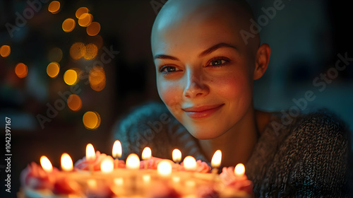 A woman gazes at a birthday...