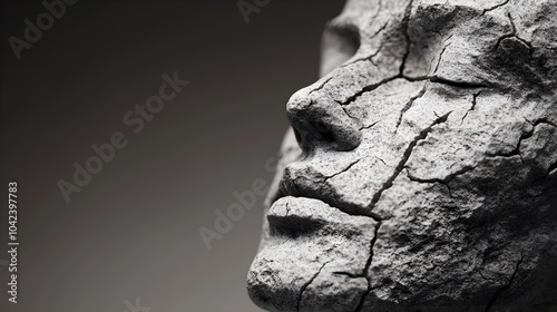 A puzzle-piece integration within a sculpted female head, symbolizing cortical synchronization, smooth stone texture, grayscale, highly detailed, minimalist, atmospheric lighting photo