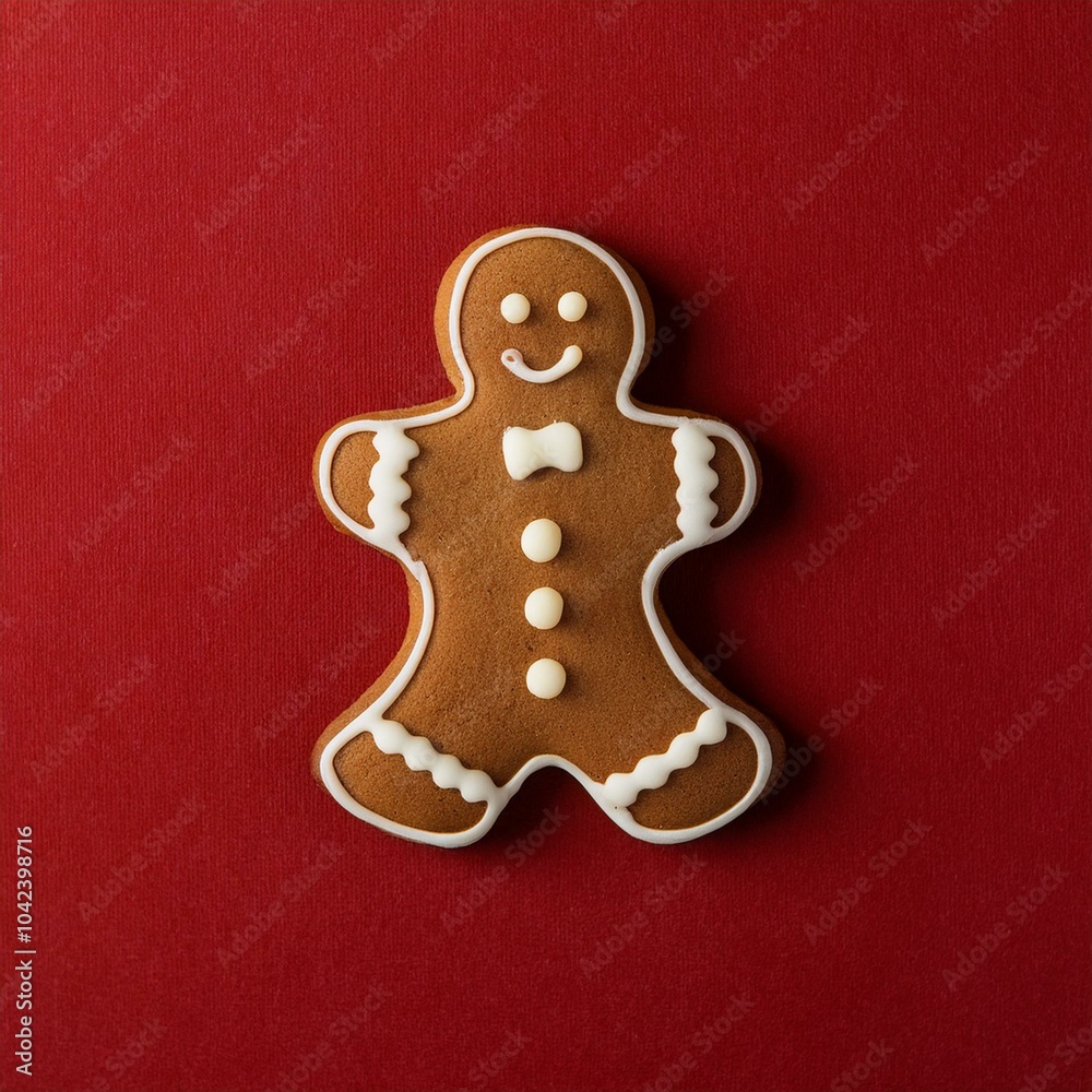 Gingerbread Man Cookie on Red Background Gingerbread Man Cookie on Red Background