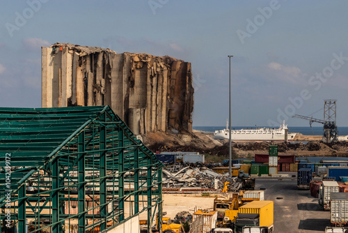 View of Beirut port grain silos after their partial collapse on July 31, 2022. photo