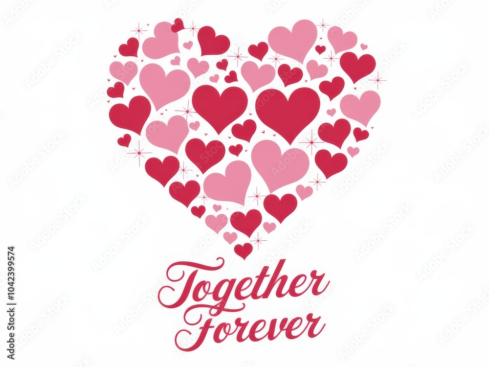 Heart-Shaped Collage of Red and Pink Hearts with Together Forever Text Heart-Shaped Collage of Red and Pink Hearts with Together Forever Text