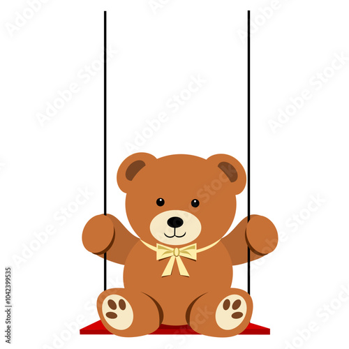 Teddy bear sitting on red swing