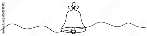 Continuous line drawing of a christmas bell with ribbon
