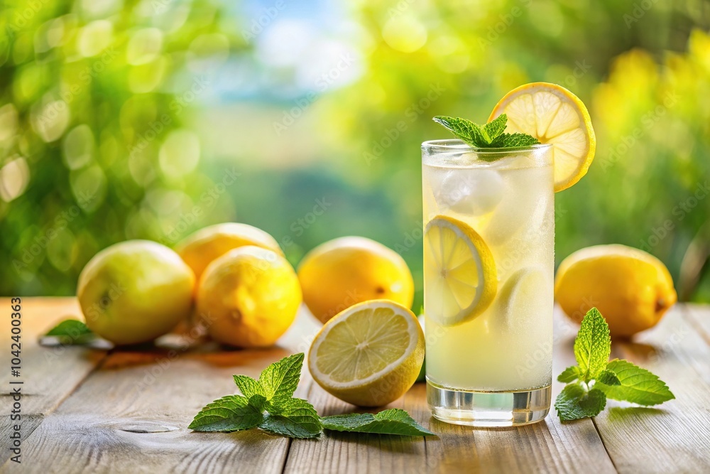 Refreshing lemonade on a table with a forced perspective view