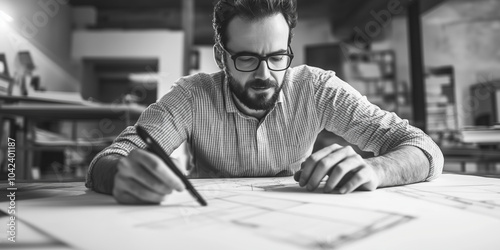 black and white photo of an architect