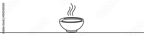 Continuous line drawing representing a steaming bowl of soup
