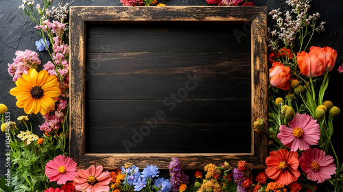 A rustic frame surrounded b...