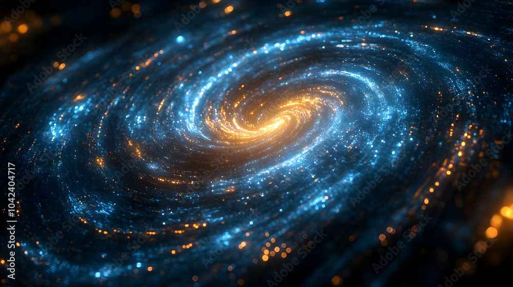 A swirling galaxy filled with vibrant blue and orange stars. A swirling galaxy filled with vibrant blue and orange stars.