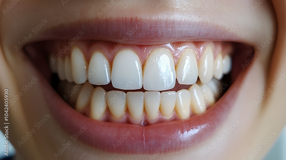 Obraz premium Before-and-after testimonial of a teeth whitening journey, focusing on the transformation from stained, yellowish teeth to a beautifully white, fresh smile