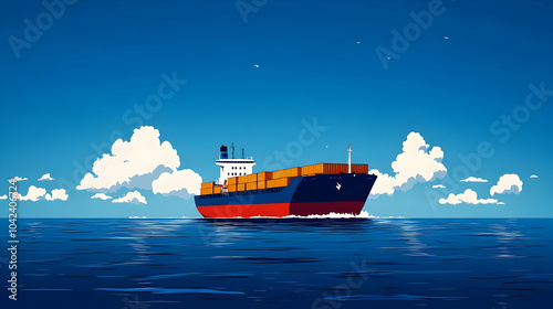 A colorful cargo ship saili...