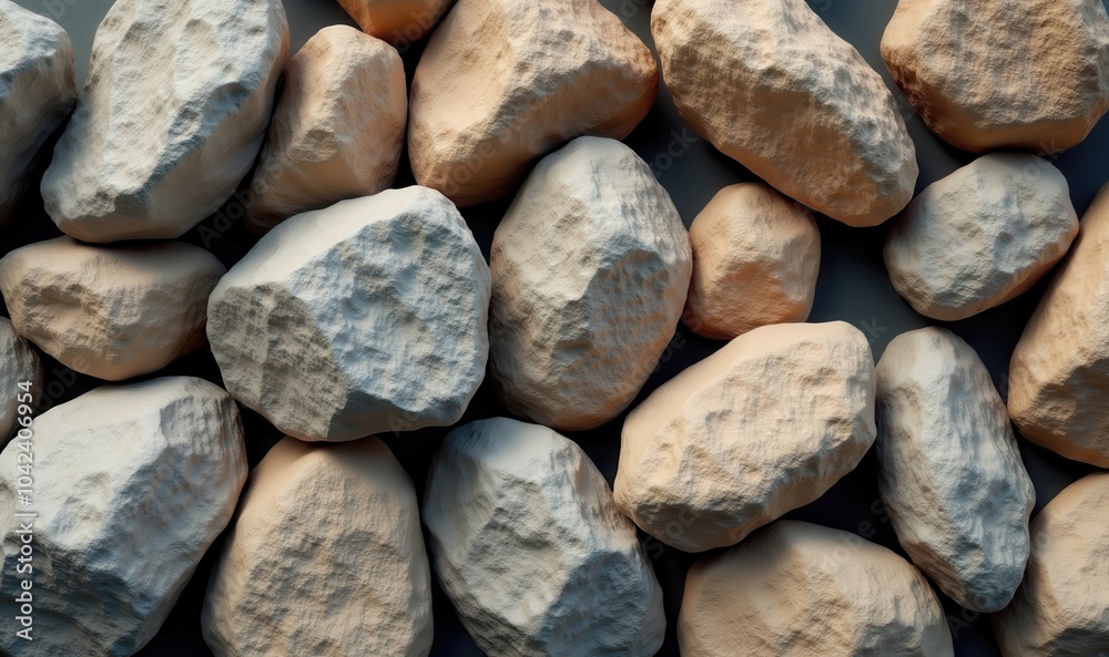A close up of various rocks arranged naturally, showcasing unique textures and shapes, ideal for landscapes, construction, or decorative themes. A close up of various rocks arranged naturally, showcasing unique textures and shapes, ideal for landscapes, construction, or decorative themes.