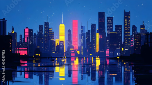 Vibrant city skyline at nig...