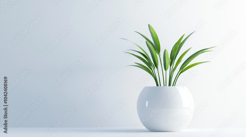 Modern potted green plant with vibrant leaves, isolated on a pure white surface, simple design emphasizing the freshness of the foliage, minimalist aesthetic Modern potted green plant with vibrant leaves, isolated on a pure white surface, simple design emphasizing the freshness of the foliage, minimalist aesthetic