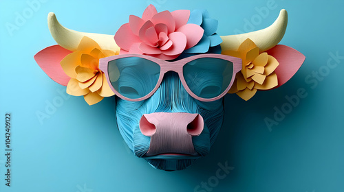 Colorful paper bull's head ...