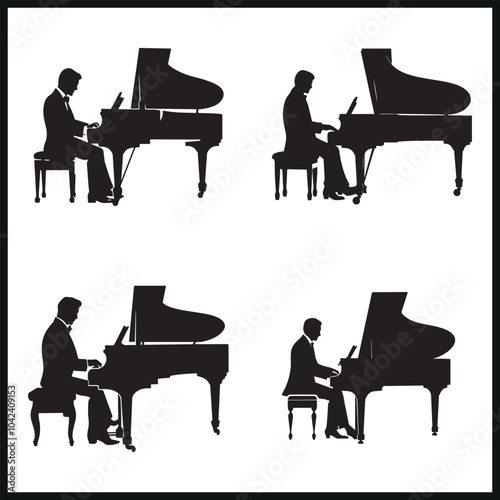 Pianist playing a grand piano silhouette