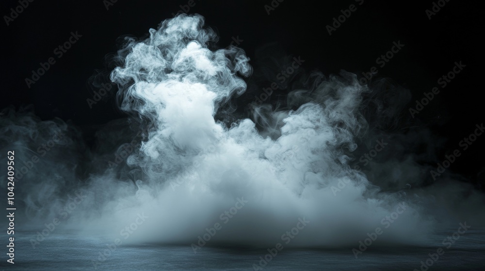 Fototapeta premium Dramatic white smoke cloud swirling in a dark atmosphere