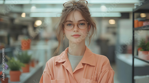 Young woman with glasses in...