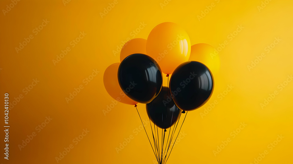 Black and Yellow Balloons Floating in the Air Black and Yellow Balloons Floating in the Air