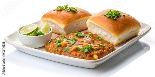 Delicious Pav Bhaji dish isolated on white background