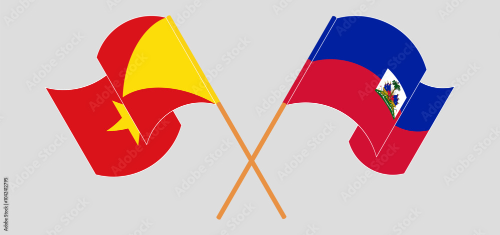 Crossed and waving flags of Tigray and Republic of Haiti. Vector illustration Crossed and waving flags of Tigray and Republic of Haiti. Vector illustration