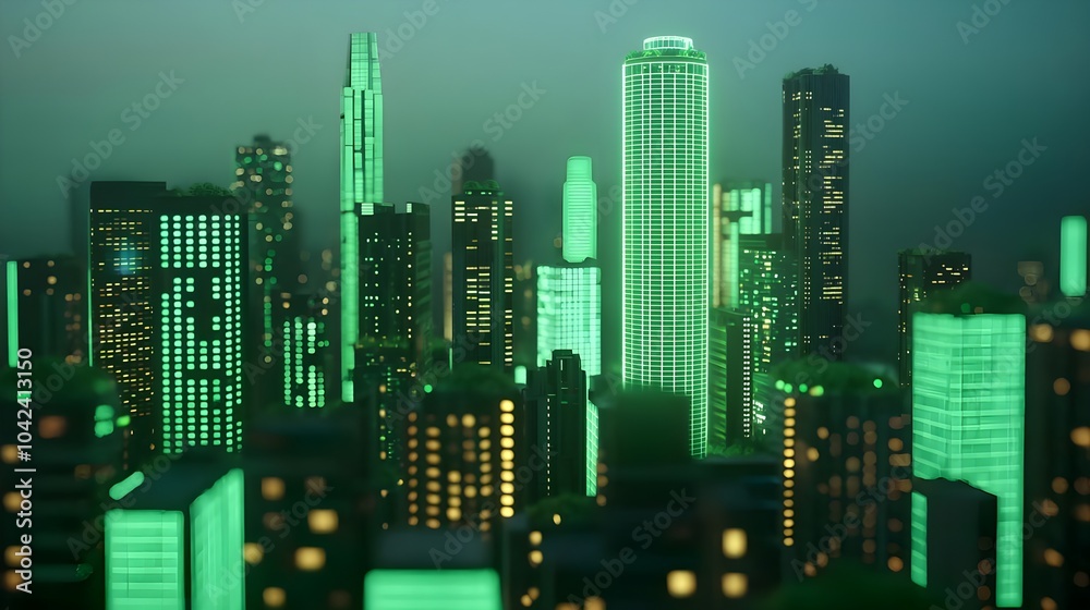 Green Neon Cityscape Green Neon Cityscape