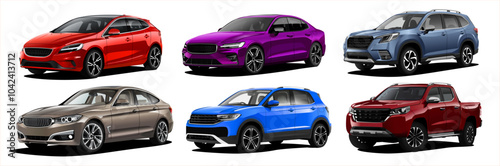 Cars collection in transparent background