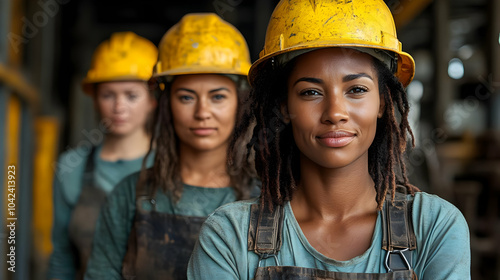 Three women in hard hats an...