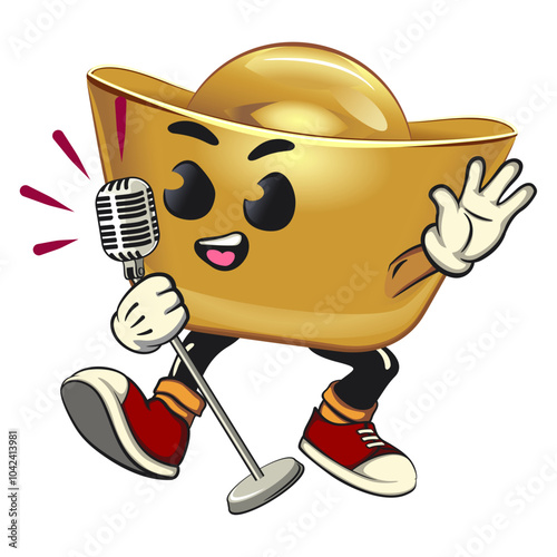 chinese Imperial golden ingot gold money isolated vector cartoon illustration sing earnestly with maximum style, work of hand drawn