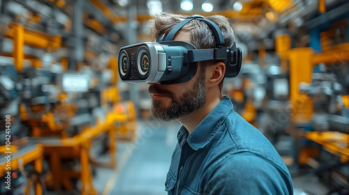 Man wearing VR headset in a...