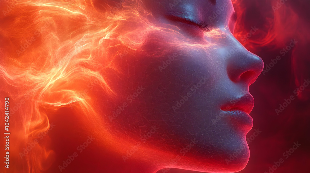 Abstract 3D Digital Art - Glowing Face with Red and Orange Light Abstract 3D Digital Art - Glowing Face with Red and Orange Light