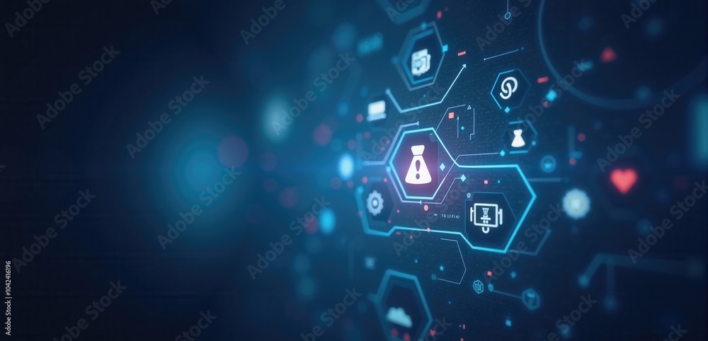 Dive into the world of digital innovation with this abstract representation of interconnected technology, perfect for healthcare, research, and biotechnology industries. Dive into the world of digital innovation with this abstract representation of interconnected technology, perfect for healthcare, research, and biotechnology industries.