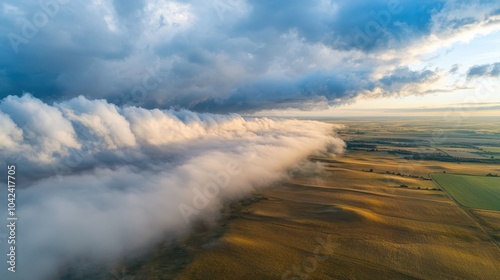 Aerial View of Scud Clouds Over Fields photo